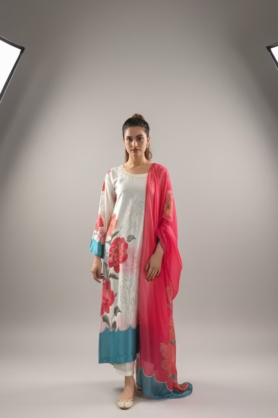 Rudali- Pink punk_Lulusar inspired soft silk floral print with delicate hand embellishment
