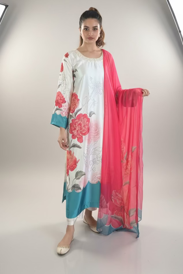 Rudali- Pink punk_Lulusar inspired soft silk floral print with delicate hand embellishment