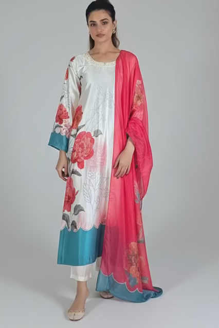 Rudali- Pink punk_Lulusar inspired soft silk floral print with delicate hand embellishment